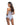 Back view of Woman wearing sheer blue lace teddy on a while background