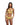 Woman wearing a yellow lace lingerie set on a white background
