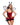 Woman wearing a red ladybug costume with black polka dots on a white background