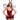 Woman wearing a red ladybug costume with black polka dots on a white background