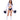 Woman in a cheer costume with white outfit, black underwear, and white boots holding pom-poms on a white background