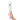 Hand holding a white and blue wand vibrator on a white background