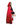 Person wearing a red hooded cloak with a white background