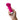 Pink handheld device held in a hand against a white background