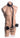 Mannequin torso with a black harness and collar on a white background