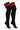 A pair of black ribbed knee-high athletic socks with three red stripes at the cuff, shown on a plain white background.