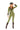 Person wearing a green military-style jumpsuit with a hat on a white background