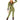 Person wearing a green military-style jumpsuit with a hat on a white background