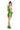 Woman wearing a green sequin dress with fairy wings on a white background