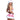 Person wearing a festive outfit with a pink and white theme on a white background