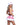 Person wearing a festive outfit with a pink and white theme on a white background