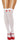 A pair of white nurse stockings with red crosses, designed to be worn with high heels.
