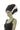 Person with green skin and black wig styled in an afro, wearing a black tank top on a white background.