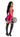 Woman in a pink cheerleading outfit with black boots and pom-poms on a white background