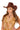 A model wearing a brown pinup sheriff hat with a wide brim.