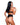 Woman wearing a black lingerie set on a white background