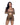 Woman wearing a Black and Gold Playboy Bunny Swimsuit Cover Up on a white background