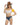 Woman wearing a costume inspired by Jessie from Toy Story, complete with a cowboy hat, top, shorts, and cow print stockings.