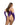 Woman wearing a purple lingerie set with matching gloves on a white background