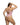 Woman wearing a pink bodysuit with cut-out design on a white background