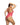 Woman wearing a pink lace lingerie set on a white background