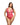 Woman wearing a pink lace lingerie set on a white background