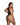 Woman wearing a black mesh lingerie set on a white background