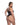 Woman wearing a leopard print lingerie set on a white background
