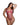 Model wearing a red fishnet Playboy bodysuit on a white background