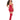 Woman wearing a red dress with cut-out design and red stockings on a white background