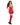 Woman wearing a red dress with cut-out design and red stockings on a white background