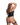 Woman wearing a black leopard print bodysuit on a white background