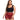 Woman wearing a black tank top with a heart design and red shorts with heart patterns on a white background