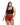 Woman wearing a black tank top with a heart design and red shorts with heart patterns on a white background