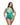 Woman wearing a tropical print romper on a white background