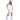 Woman wearing a white furry costume with a hood on a white background