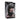 Product packaging for a black muzzle with a man wearing wearing it, on a white background.