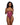 Model wearing a pink and black patterned teddy on a white background