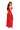 Woman wearing a red sequin dress with a slit on a white background