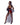 Woman wearing a black and red costume with sheer overlay on a white background