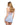 back view of baby blue chantilly lace and mesh babydoll with chiffon skirt and plunge bralette cup. Satin trim and ribbon bow detail and matching thong included