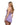 back view of lilac chantilly lace and mesh babydoll with chiffon skirt and plunge bralette cup. Satin trim and ribbon bow detail and matching thong included