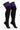 A pair of black over-the-knee socks with three purple stripes near the top cuff, shown against a plain white background.
