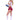 Woman wearing a schoolgirl costume with a red plaid skirt on a white background
