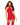 Woman wearing a red lace dress on a white background