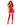 Woman wearing a red dress and matching thigh-high stockings on a white background