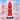 Red silicone dildo with measurements and 'Simply Sweet' branding on a cloud background