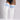 White ribbed over-the-knee socks with three light blue stripes near the top, worn by a model in a black bodysuit against a light gray studio background.