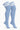 A pair of light blue ribbed knee-high socks with three white stripes at the top cuff, shown on a plain white background.