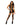 Woman wearing a black strappy dress and stockings on a white background
